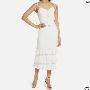 Elle Zeitoune White Ruffled Tiered Midi Dress